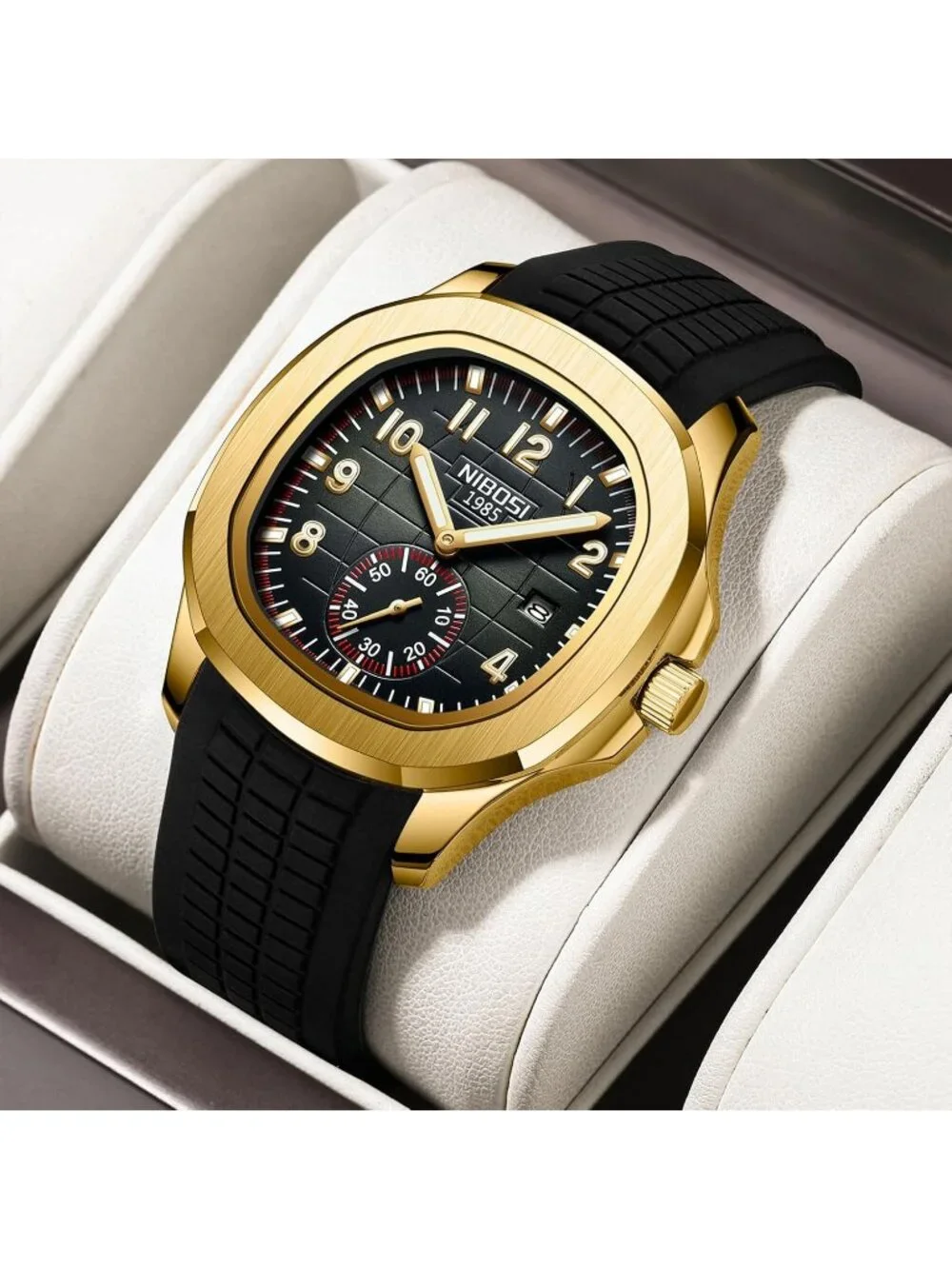Men's Gold Black Silicone Strap Waterproof Fashion Quartz Classic Wrist Watch